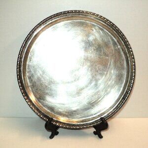 Old Sheffield Silverplate Reproduction Round Tray 7 3/4" D Carved Made in Italy
